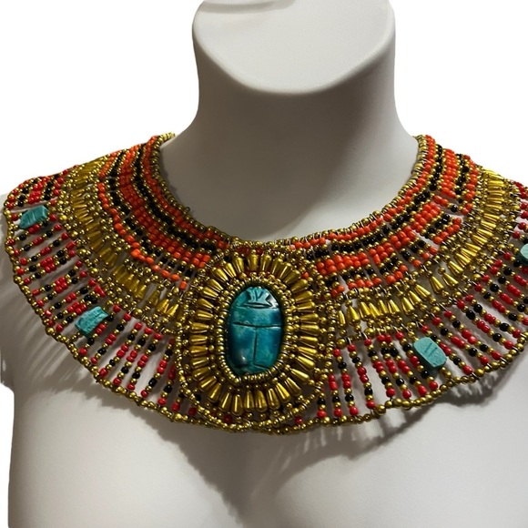 Ancient Egyptian Revival Beaded Scarab Collar
Necklace Handmade Statement Piece - Picture 3 of 9